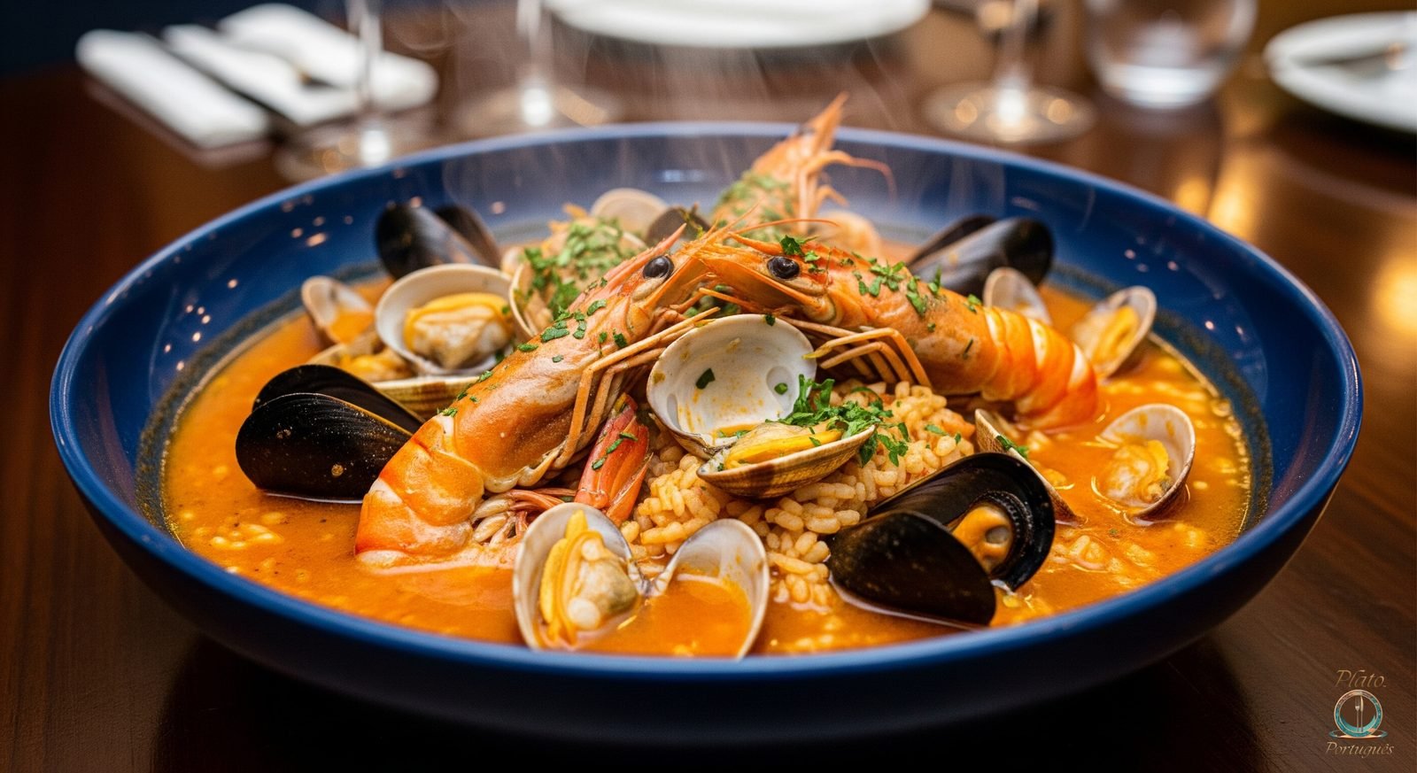Arroz de marisco con langostinos, mejillones y almejas