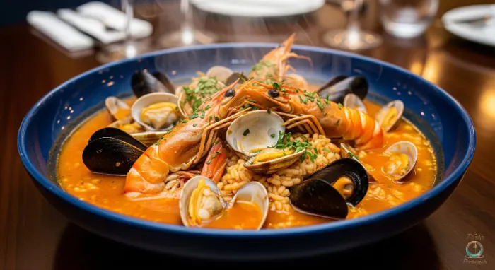 Arroz de marisco para compartir en Plato Português